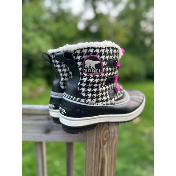 Sorel Tivoli Houndstooth Pink Black Boots Womens Size 10 Lined Fleece Winter - Picture 2 of 10